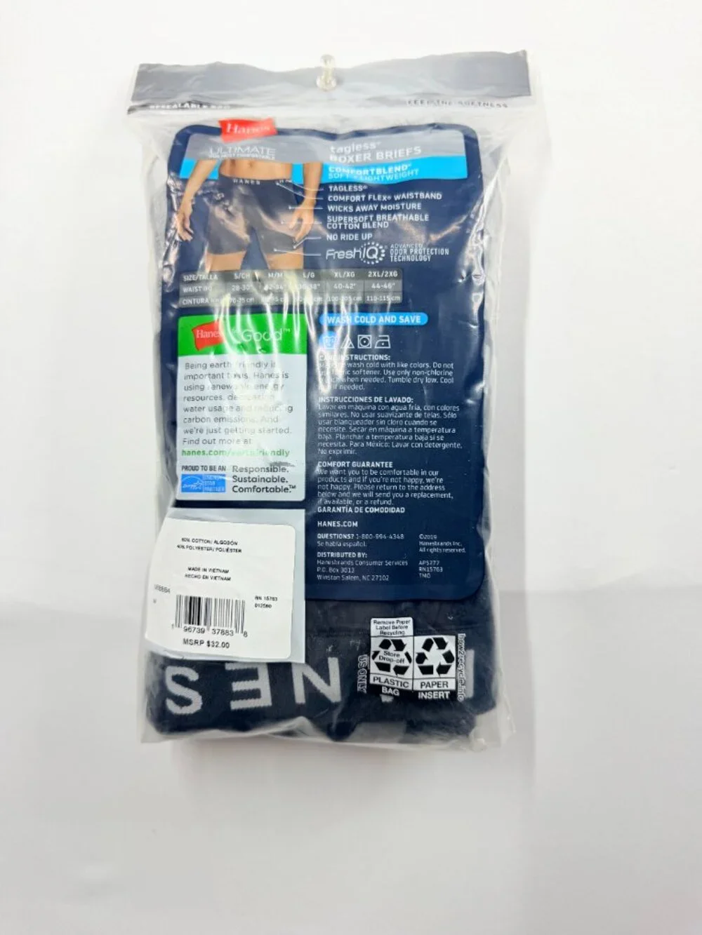 Hanes Ultimate Tagless Boxer Briefs 4 Pack Black Size M 32-34 ComfortBlend New